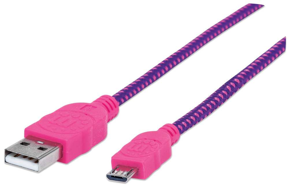 Manhattan High-Speed USB Micro-B Cable with Fabric Coating 1.8m Pink-Purple