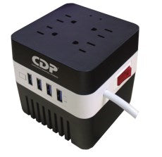 CDP RU-AVR604 600VA/300W Voltage Regulator with LED indicators, 4 NEMA 5-15R outlets, and 4 USB ports
