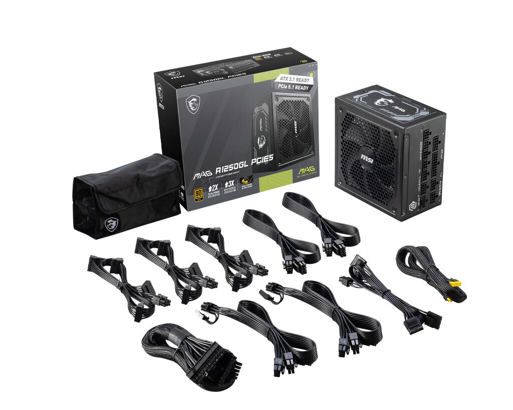 MSI MAG A1250GL PCIE5 unidad de fuente de alimentación 1250 W 24-pines ATX ATX Negro