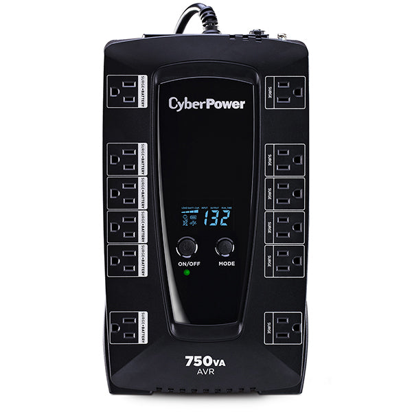 NO BREAK CYBERPOWER (AVRG750LCD) 760VA / 450 WATTS, INTERACTIVO, TORRE, PANTALLA LCD, 12 × NEMA 5-15R, 6 RESPALDO Y 6 SUPRESIÓN, 3 AÑOS INCLUYENDO BATERÍA.