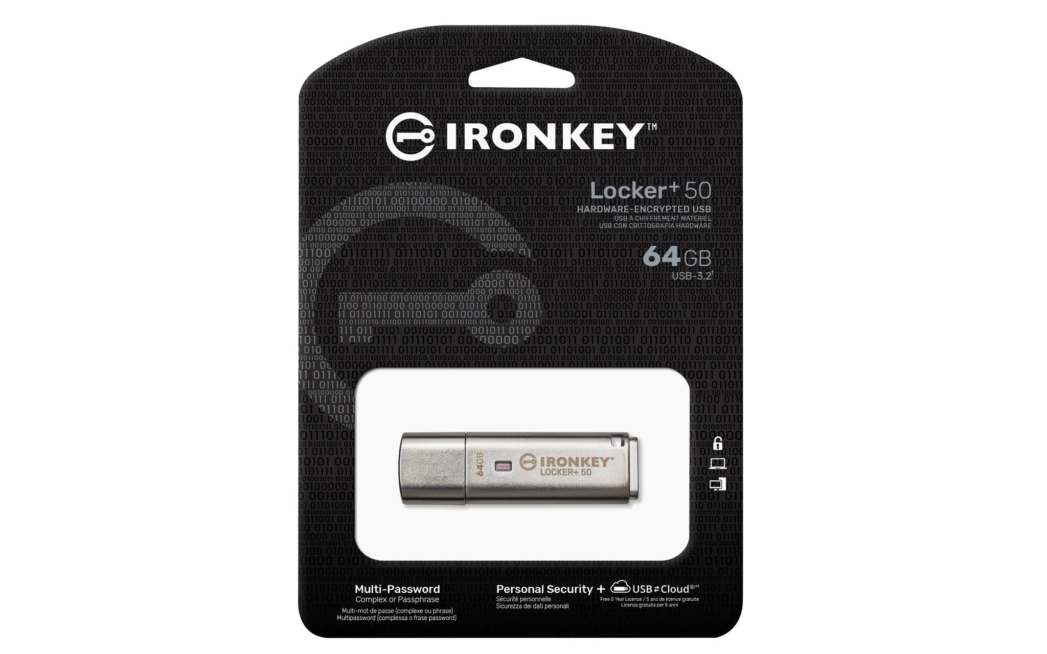 Kingston Technology IronKey Locker+ 50 unidad flash USB 64 GB USB tipo A 3.2 Gen 1 (3.1 Gen 1) Plata