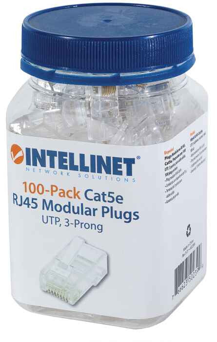 Intellinet PLUG RJ45 CAT5E SOLIDO UTP BOTE 100 PZAS ORO 15-MICRAS