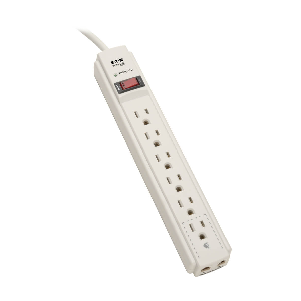Tripp Lite TLP604TEL Protector contra sobretensiones Protect It!, de 6 tomacorrientes, 1.2 m [4 pies]. Cable, 790 Joules, protección para teléfono/fax/módem