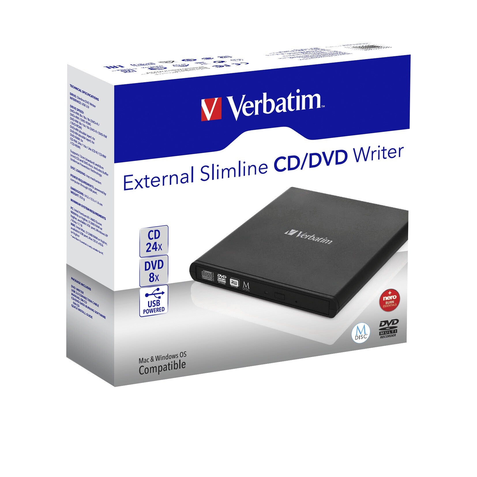 Verbatim Slimline CD/DVD unidad de disco óptico DVD-RW Negro