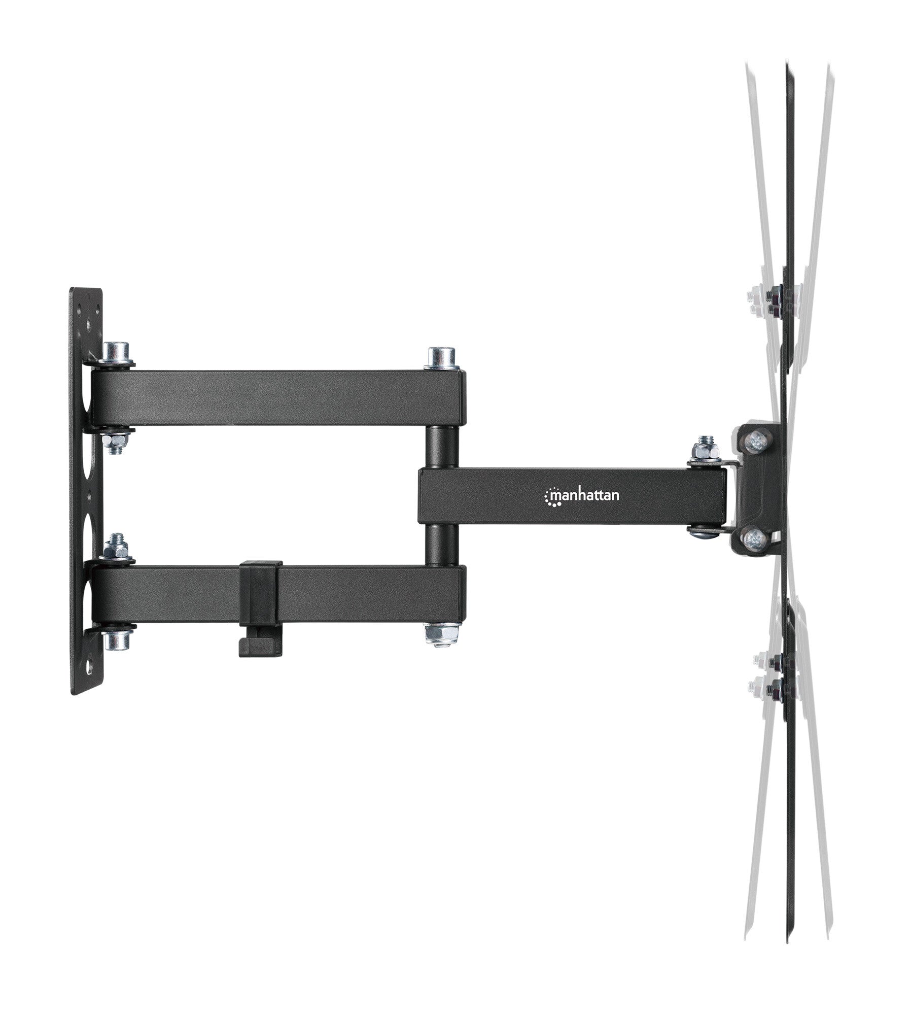 Manhattan Soporte con brazo articulado para pantalla de 23" a 55". Soporta una pantalla de 23" a 55" de hasta 30 kg (66 lbs.), +/-90° de giro, +3 a -10° de inclinación, brazo flexible que ahorra espacio, ideal para instalaciones en esquinas, negro