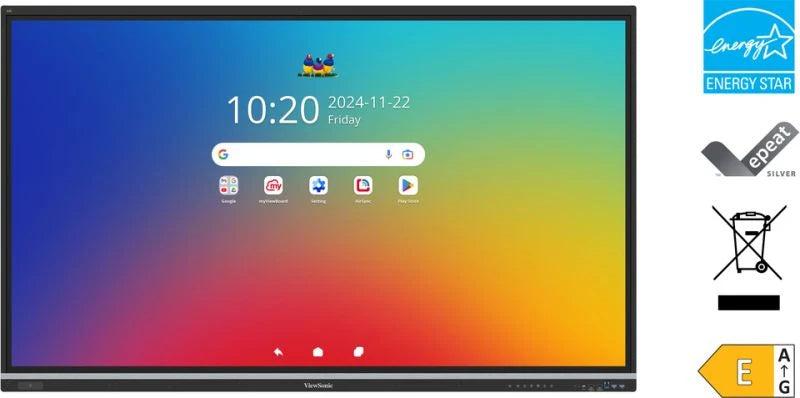 MONITOR INTERACTIVO VIEWSONIC 55 PULGADAS IFP5551, TOUCH, 4K 3840 X 2160, MICROFONO INTEGRADO, HDMI2.1, SALIDA HDMI, MODULO WIFI INCLUIDO, USB-C, USB A Y B, ANDROID 14 EDLA, RANURA OPS, ETHERNET, RS2