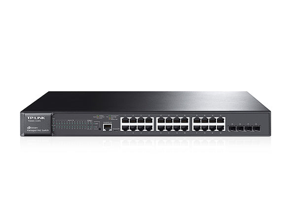 Switch JetStream PoE+ administrable Capa 2, 24 puertos 10/100/1000 Mbps + 4 puertos SFP 384 W