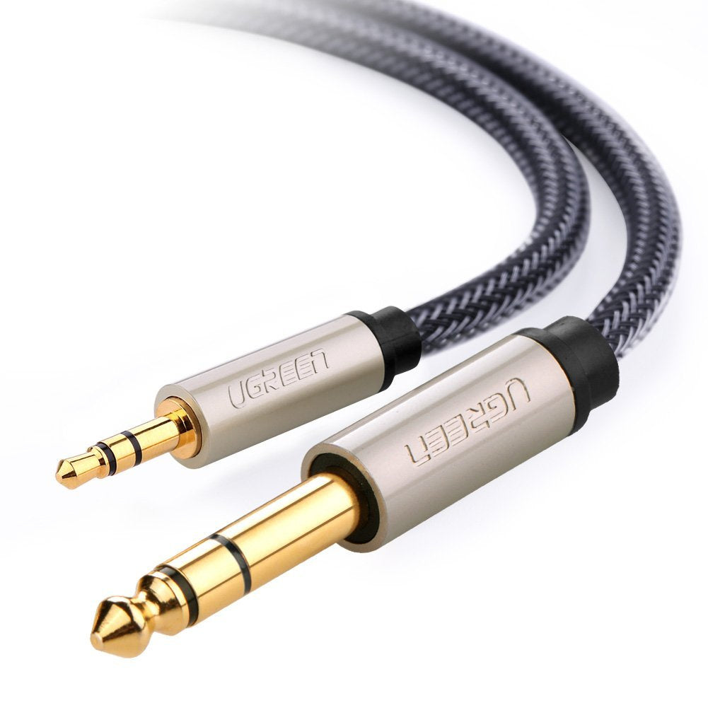 Cable Audio Estéreo 3.5mm (1/8") TRS a 6.35mm (1/4") TS / 1 Metro / Audio de Hi-Fi / Trenza de Nylon / Blindaje Múltiple / Caja de Aleación Zinc / Núcleo de Cobre Puro / Compatibilidad Universal