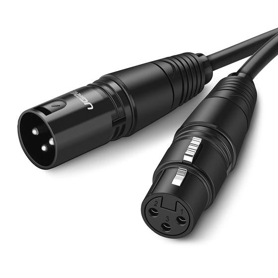 Cable para Micrófono XLR Tipo Canon Macho a Hembra / 10 Metros / Plug & Play / Antiinterferencias / Triple Blindaje / Alta Calidad / Color Negro