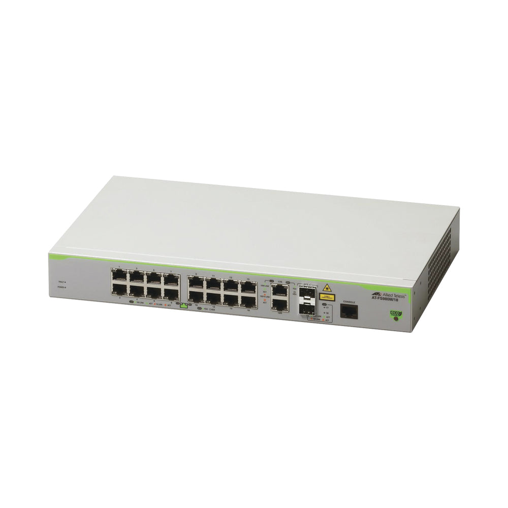 Switch Administrable CentreCOM FS980M, Capa 3 de 16 Puertos 10/100 Mbps + 2 puertos RJ45 Gigabit/SFP Combo