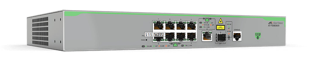 Switch Administrable CentreCOM FS980M, Capa 3 de 8 Puertos 10/100 Mbps + 1 puertos RJ45 Gigabit/SFP Combo