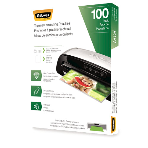 Fellowes Thermal Laminating Pouches, Letter Size, 5 mil, 100/Pack