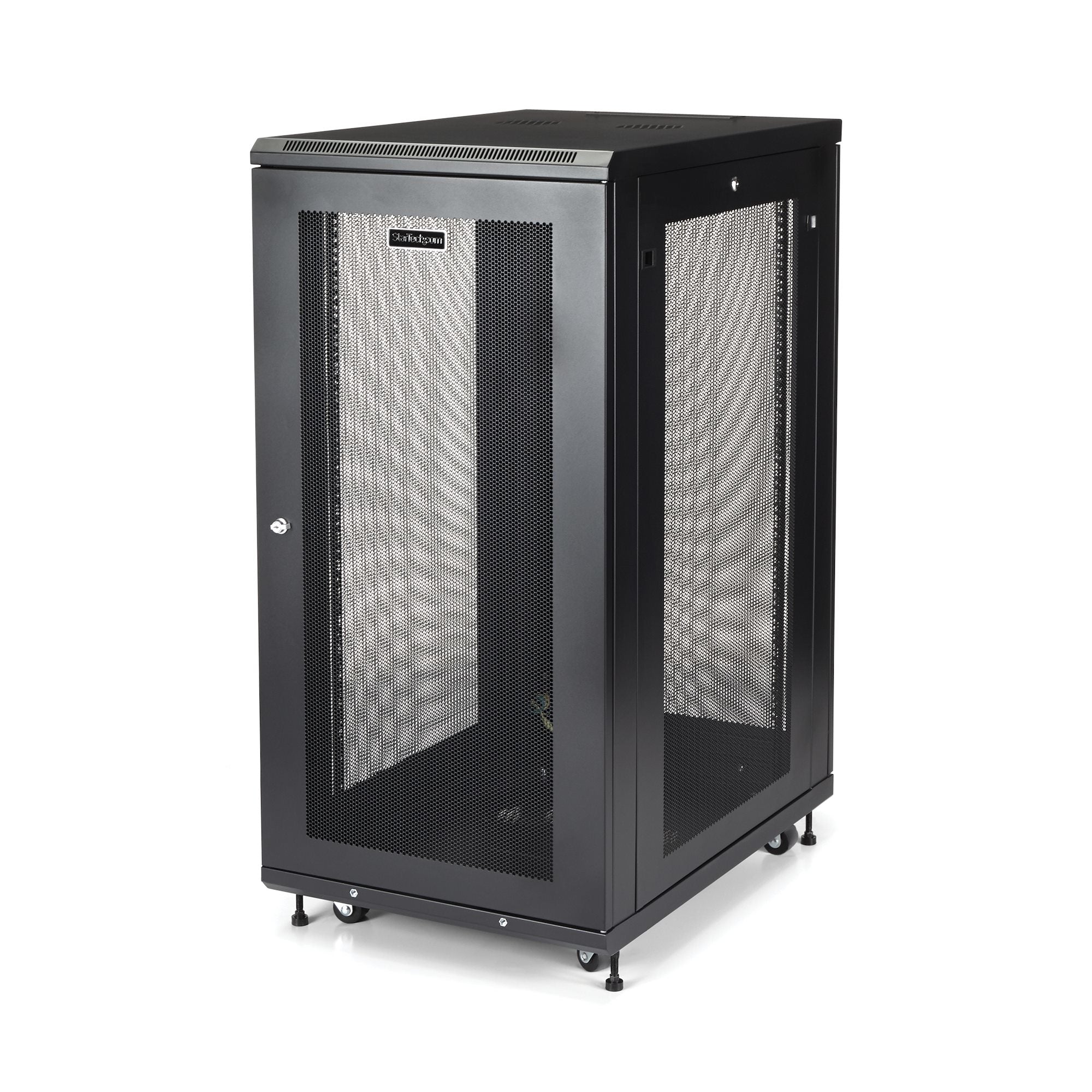 GABINETE RACK PARA SERVIDORES 24U 19 4 POSTES - RACK DE SERVIDORES CON CERRADURA Y SEGURO - RACK CON RUEDAS Y RIELES DE MONTAJE AJUSTABLES PARA EQUIPO DE RED STARTECH