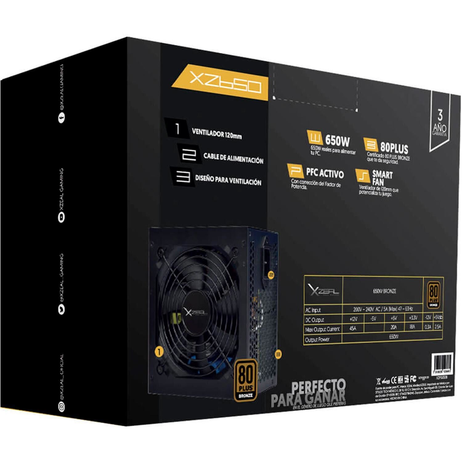 XZEAL XZ650 unidad de fuente de alimentación 650 W 20+4 pin ATX ATX Negro