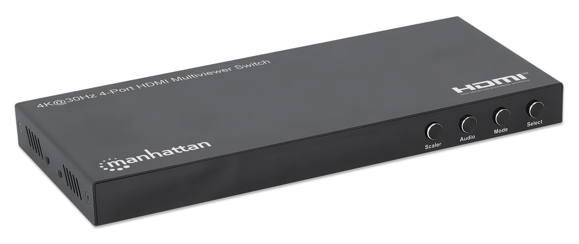 Manhattan Proyecta hasta cuatro fuentes de entrada HDMI en una pantalla de salida HDMI (4x1), múltiples opciones de visualización, incluidas imagen en imagen y pantalla doble/cuádruple, botón o control remoto, audio de 3,5 mm y Toslink, negro