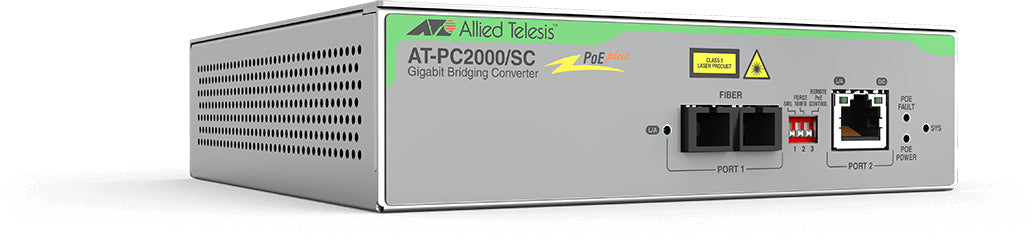 Convertidor de medios Gigabit Ethernet PoE+ a fibra óptica, conector SC, multimodo (MMF), distancia hasta 550 m