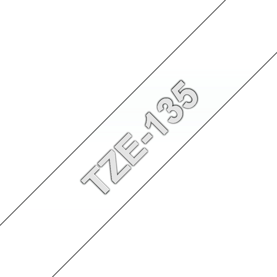Cinta laminada Brother para texto blanco sobre fondo transparente 12mm x 8mts