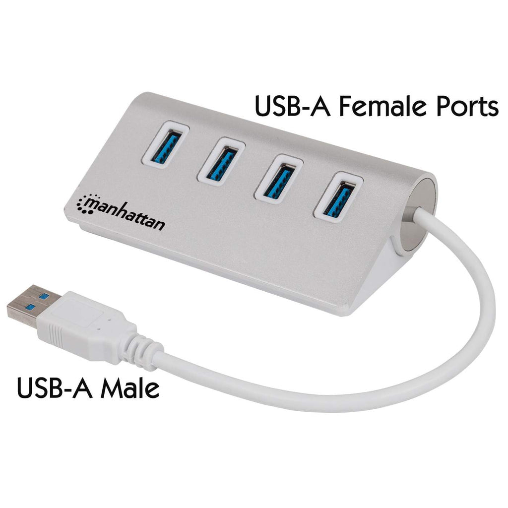 Manhattan 4-Port USB 3.0 Superspeed Hub, Aluminum Color