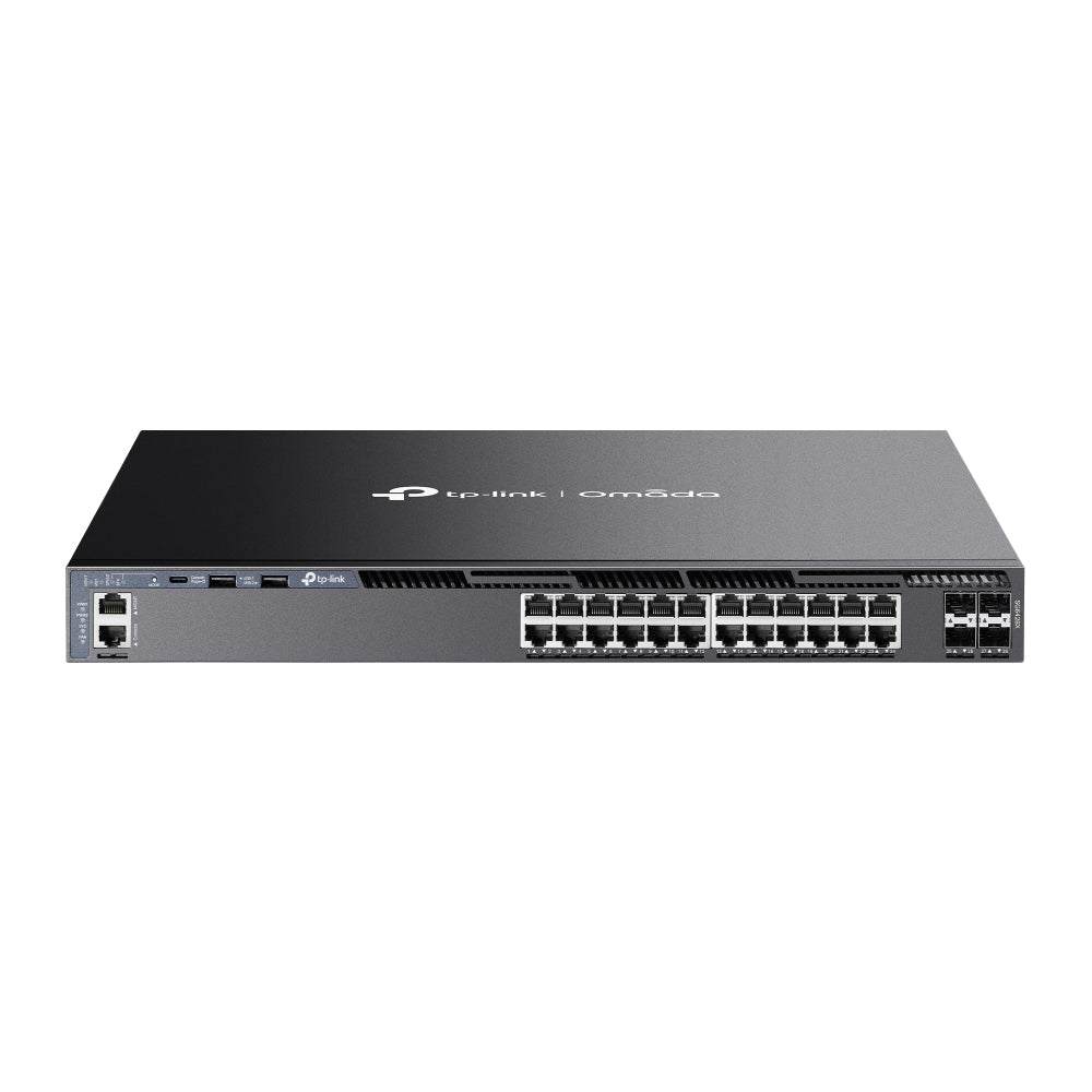 Switch Omada L3 SDN Administrable / 24 puertos Gigabit y 4 puertos SFP+ / Funciones RIP, VRRP, Servidor DHCP / Administración centralizada OMADA / Fuente Redundante