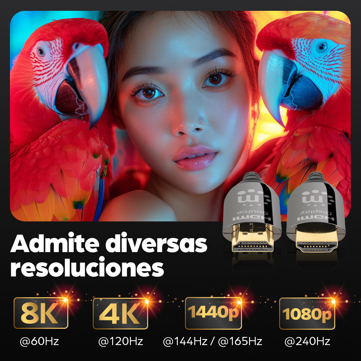 Manhattan AOC (Cable Óptico Activo) HDMI macho a macho, 15 m (50 pies), con clasificación CMP/CPR, compatible con 4K@120Hz, 48G, HDR dinámico, HEC, eARC, contactos chapados en oro, negro Número de modelo: 356152