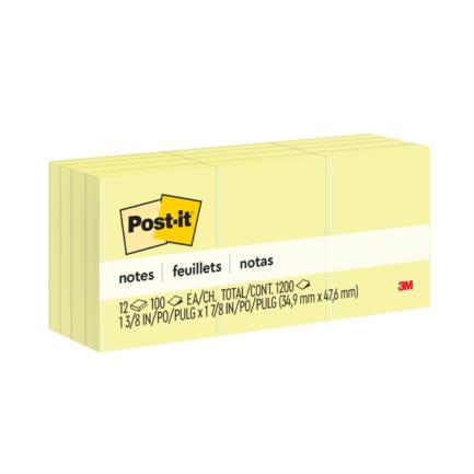 3M Post-it Notes 653 1.5x2" Yellow 100 Sheets per Pad, 12-pack