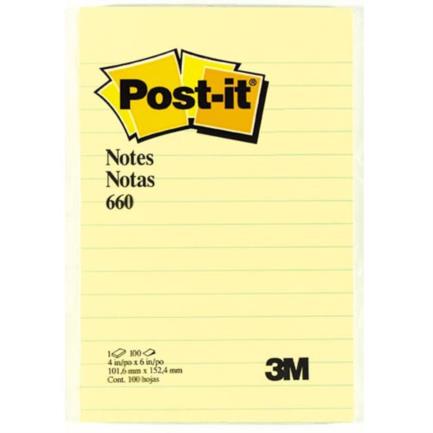 3M Post-it Notes 660 4x6 Ruled Yellow 100 Sheets Pk/24