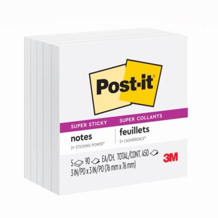 3M Super Sticky White Cube 7.6x7.6cm 5 Blocks 90 Sheets/block