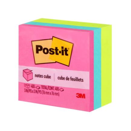 3M Post-it Neon Cube Sticky Notes 3x3 400 Sheets