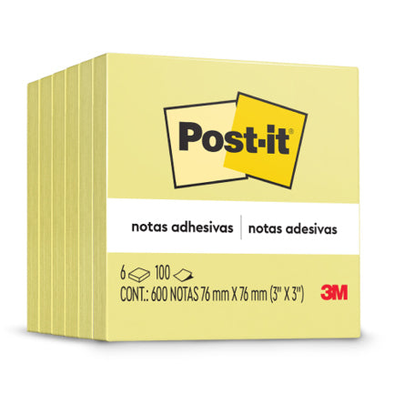 3M Post-it 3x3 Sticky Notes, 100 Sheets, 6-Pad Pack, Yellow