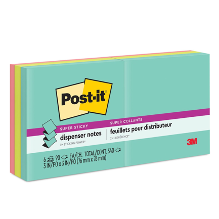 3M Post-It Pop Up Notes Miami 3x3 / Assorted Colors 6 pads/90 sheets each