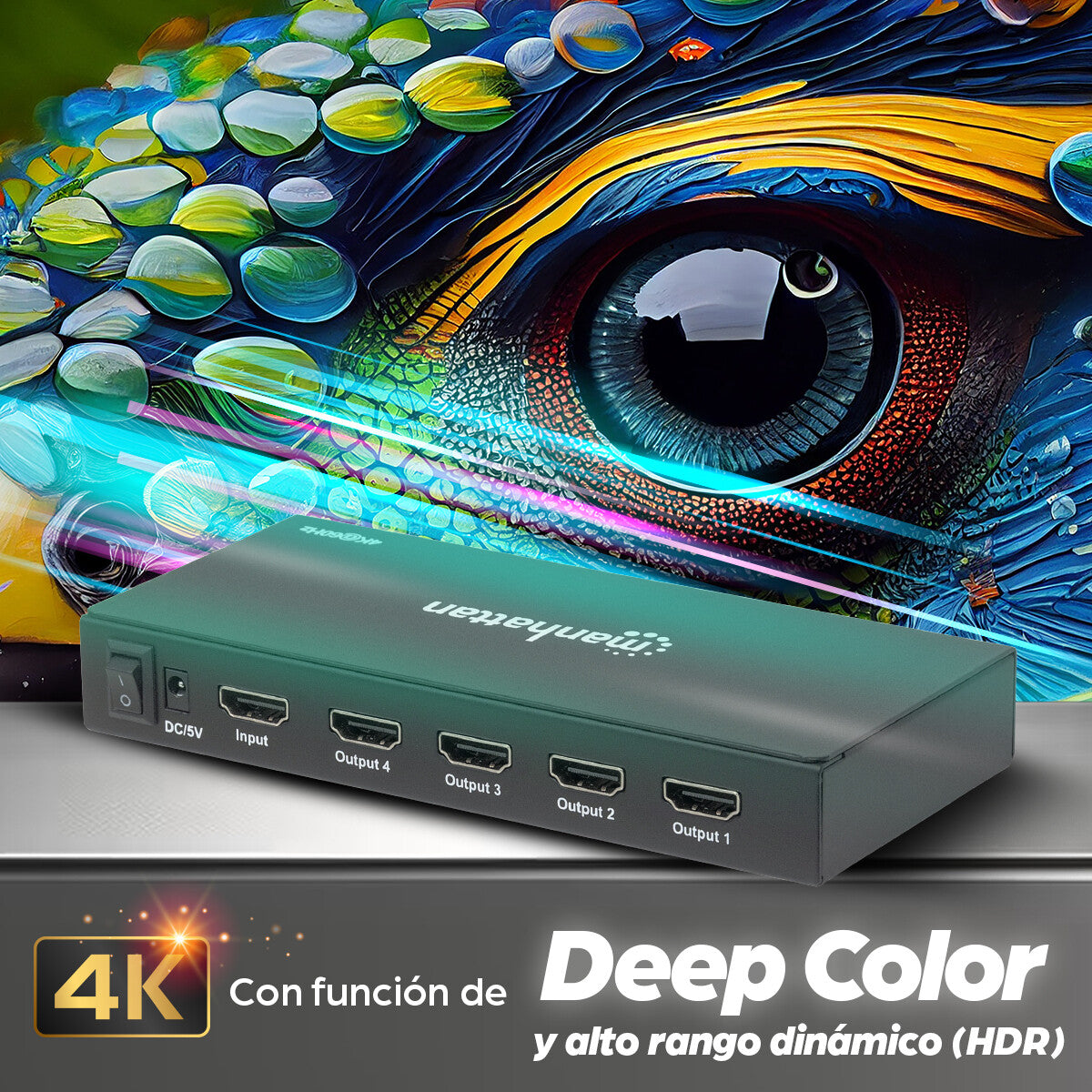 Manhattan Video Splitter HDMI 4K de 4 puertos