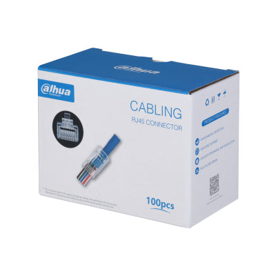 PLUGS RJ45 CAT5E DAHUA PFM976-531-PT CAJA CON 100 PLUGS PASS THROUGH RJ45 CAT5E/ CHAPADO DE ORO DE 15 U/ CLASIFICACION DE RESISTENCIA AL FUEGO UL94V-2