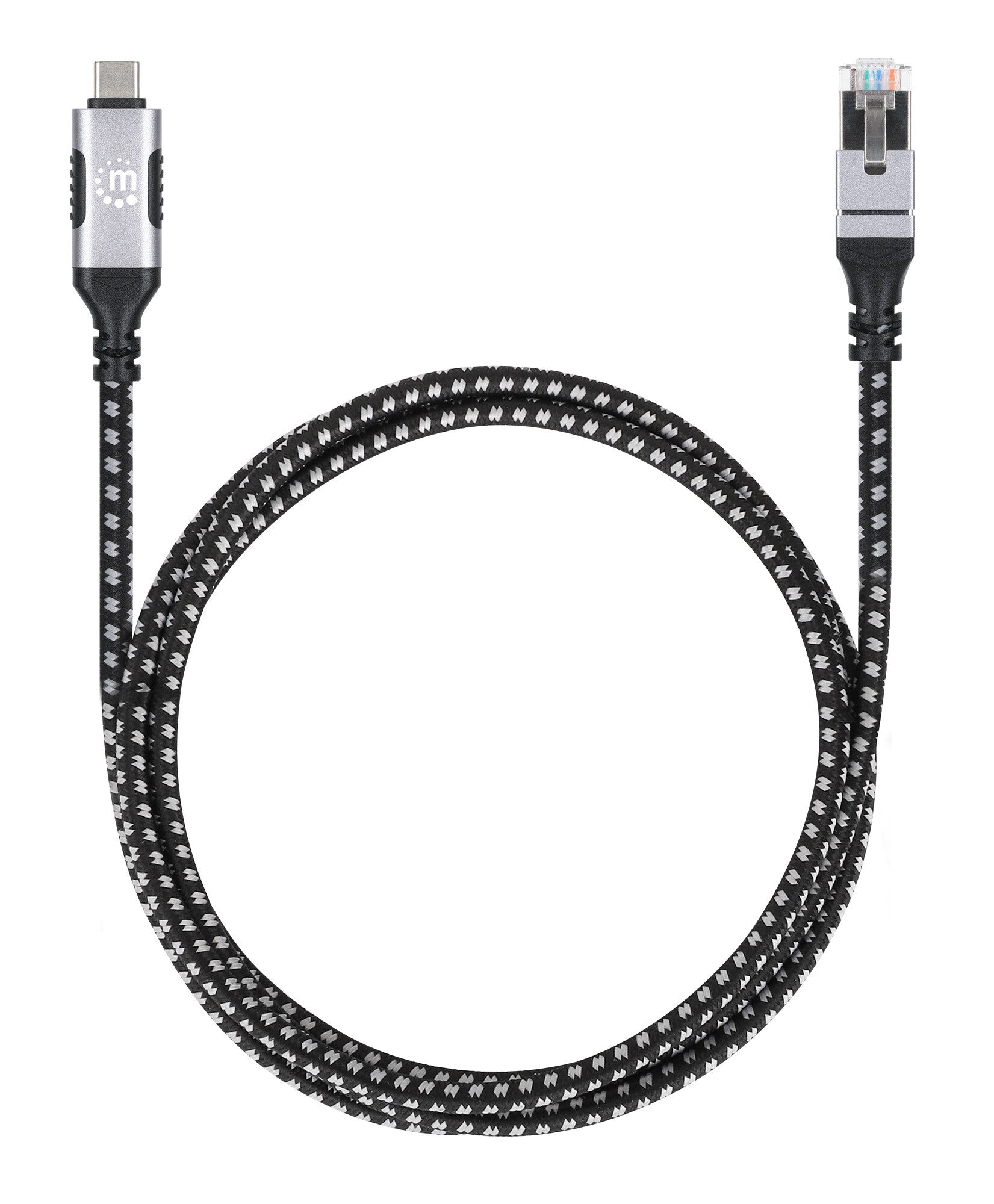 Manhattan 394826 cable de red Negro, Plata 2 m