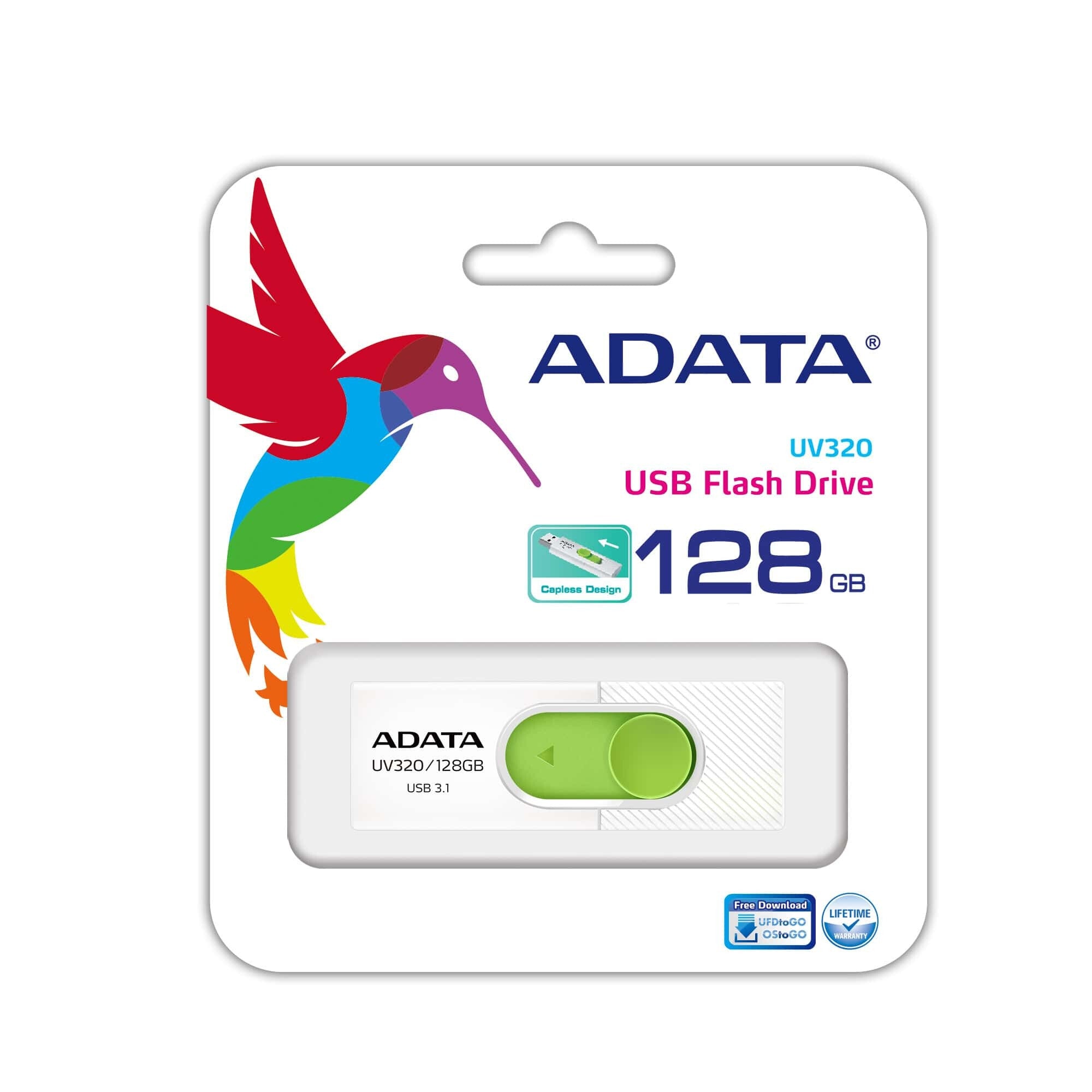 ADATA UV320 unidad flash USB 128 GB USB tipo A 3.2 Gen 1 (3.1 Gen 1) Verde, Blanco