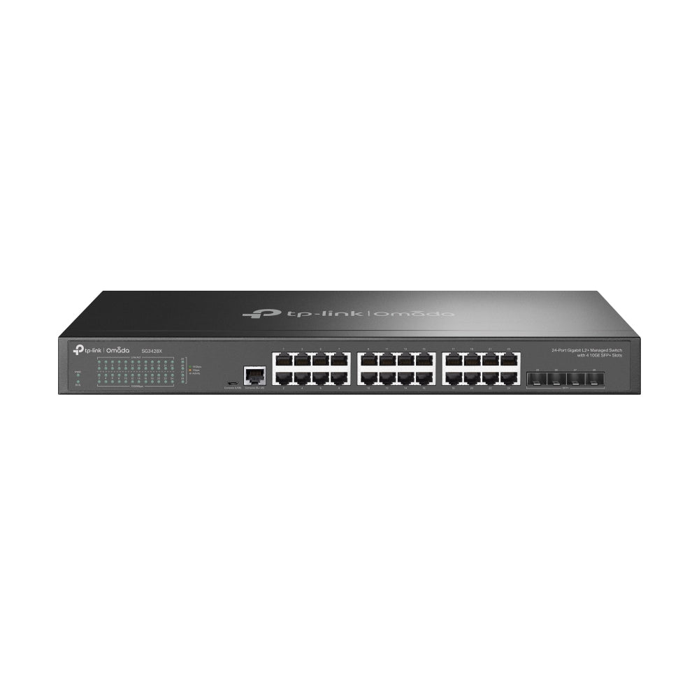 SWITCH TP-LINK TL-SG3428X 24 PUERTOS RJ45 GIGABIT 10/100/1000 ADMINISTRABLE 4 RANURAS 10G SFP 1 RJ45 CONSOLA Y 1 MICRO-USB CONSOLA L2 JETSTREAM PARA RACK 19 PULGADA