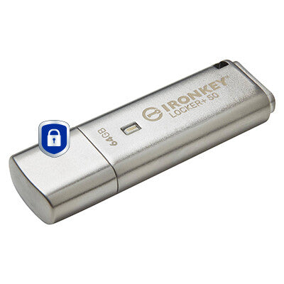Kingston Technology IronKey Locker+ 50 unidad flash USB 64 GB USB tipo A 3.2 Gen 1 (3.1 Gen 1) Plata