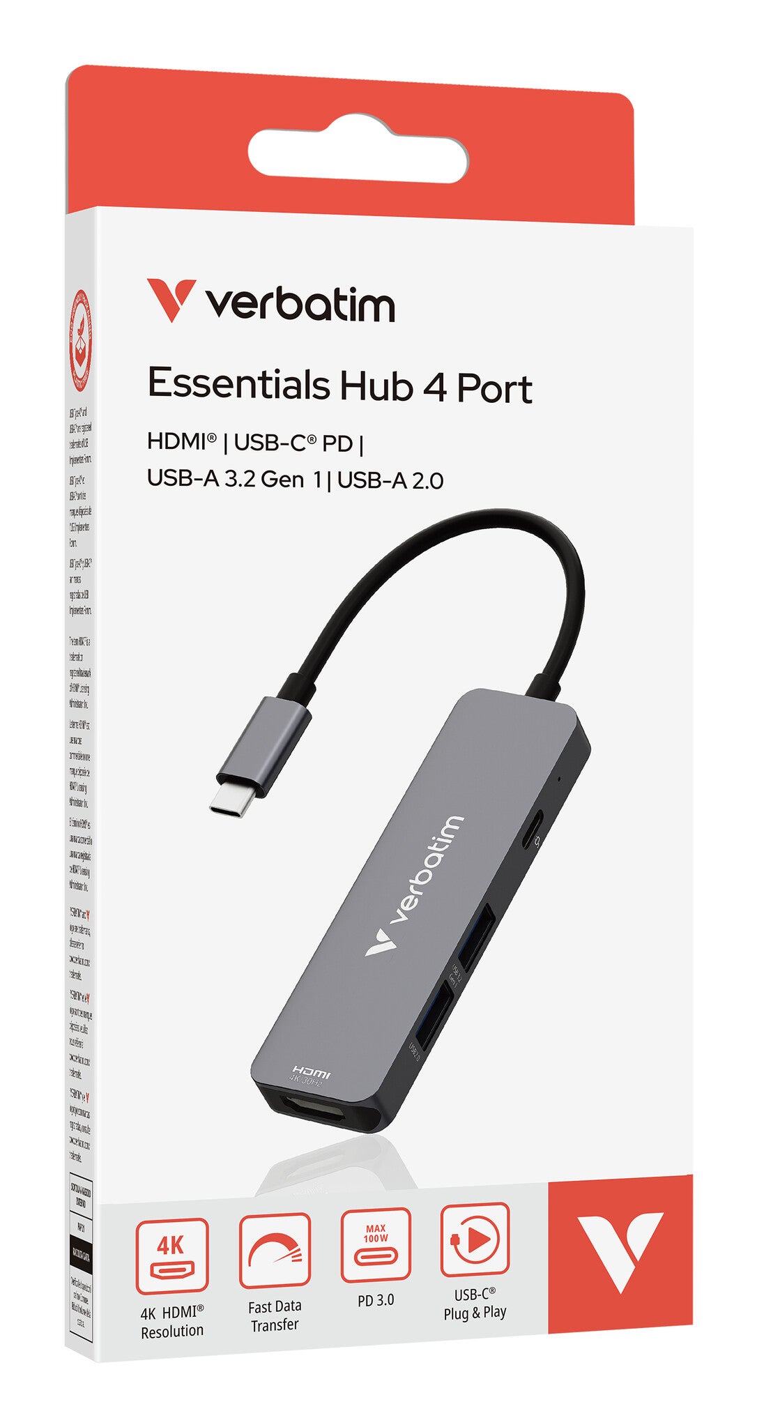 Verbatim 32155 nodo concentrador USB 3.2 Gen 1 (3.1 Gen 1) Type-C 5000 Mbit/s Gris