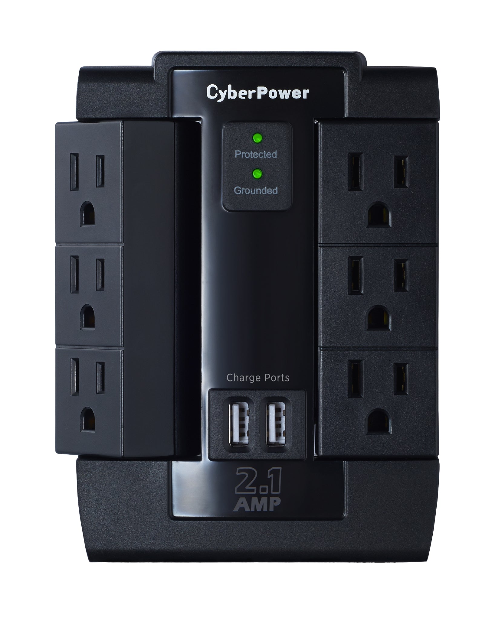Multicontacto con Supresor de Picos de Pared, Voltaje de Entrada 125 Vca NEMA 5-15P, Con 6 Salidas NEMA 5-15R, 2 Puertos de Carga USB, 1200 Joules