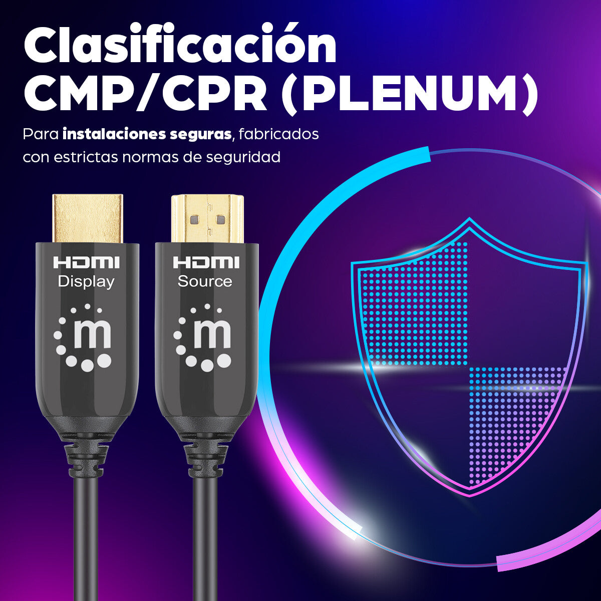 Manhattan AOC (Cable Óptico Activo) HDMI macho a macho, 15 m (50 pies), con clasificación CMP/CPR, compatible con 4K@120Hz, 48G, HDR dinámico, HEC, eARC, contactos chapados en oro, negro Número de modelo: 356152