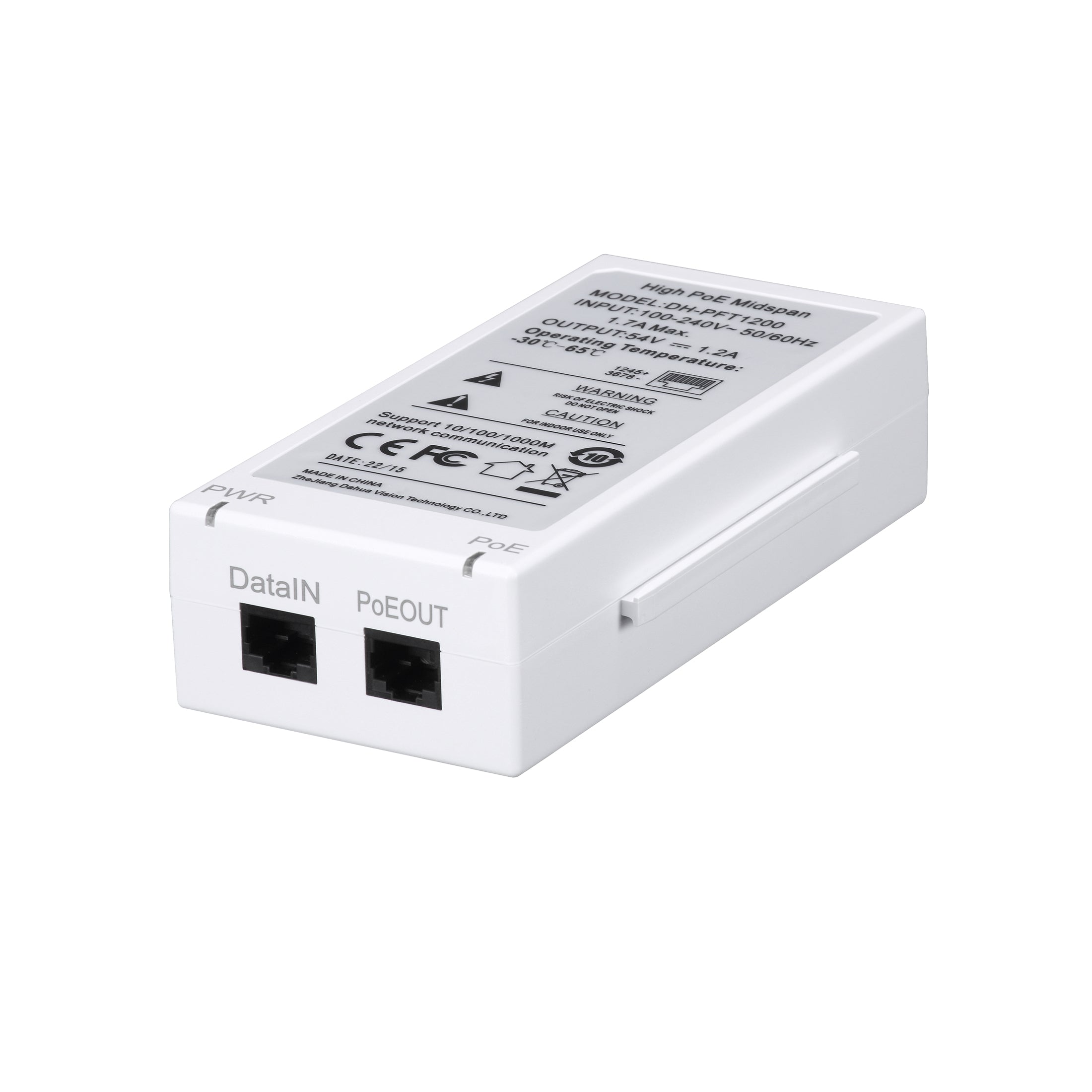INYECTOR POE/ DAHUA/ PFT1200 INYECTOR HI-POE MIDSPAN GIGABIT/ SOPORTA POE/POE+/ SOPORTA HI-POE 60 WATTS PARA PTZ/ INDICADORES LED DE STATUS