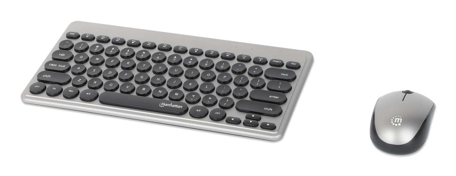 Teclado y Mouse Manhattan Optico Inalambrico Negro y Plata Mini Combo