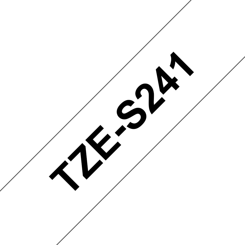 Cinta Brother TZES241 Laminada Súper Adhesiva Texto Negro Fondo Blanco 18mmx8m