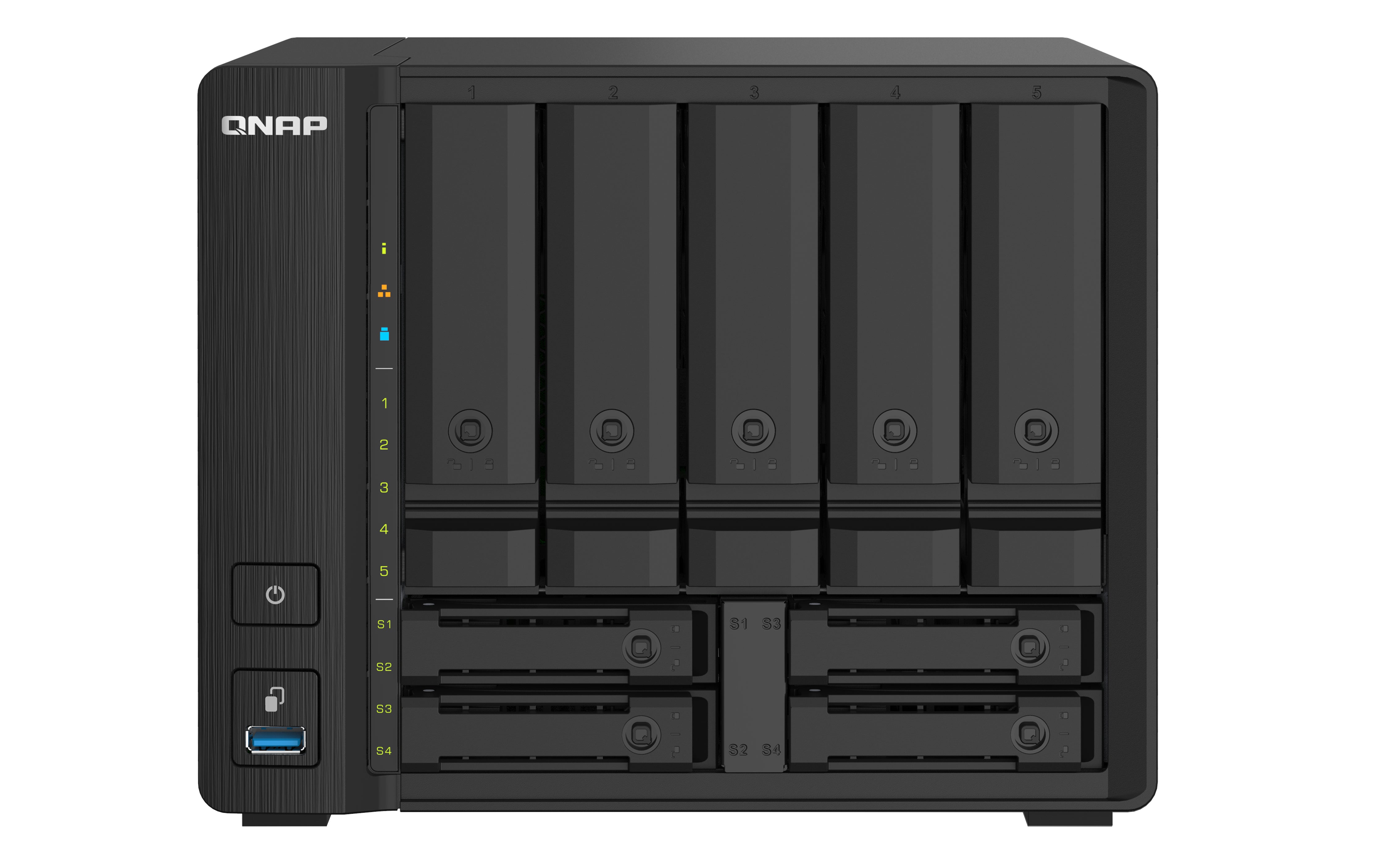 NAS QNAP TS-932PX-4G/ 9 BAHIAS SATA HDD DE 3,5 Y DE 2,5/ NUCLEO CUADRUPLE 1.7GHZ/4GB DDR4 SODIMM AMPLIABLE A 16GB/2 PTO 2,5 GBE /2 PTO 10 GBE /USB 3.2 X3/ HOTSWAP/ NO INCLUYE DISCO