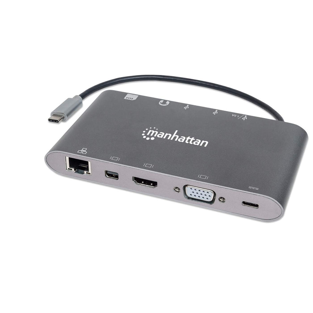 Manhattan USB-C to HDMI/DPmini/SVGA/RJ45/3.5mm Super Speed Gray Docking Station