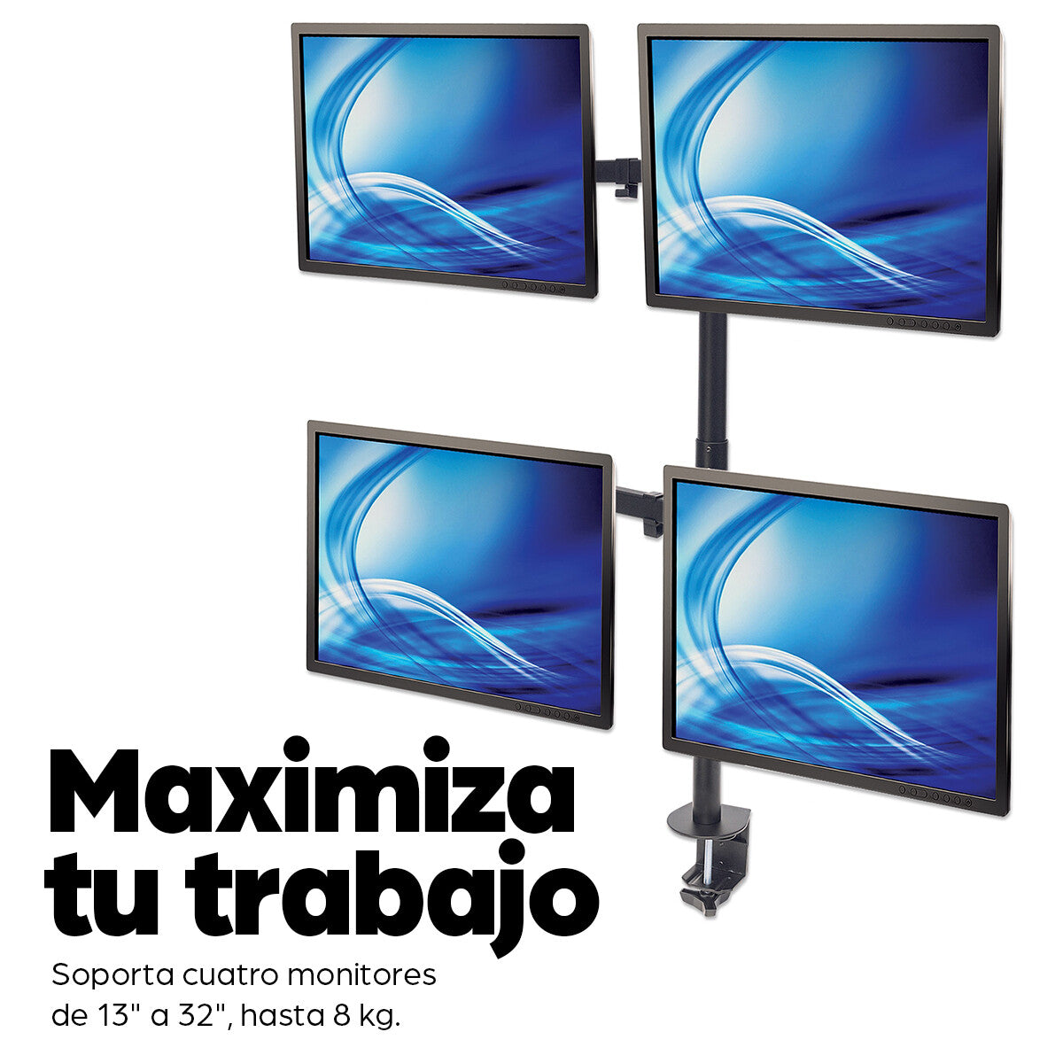 Manhattan Soporte para cuatro monitores, movimiento con brazos de doble articulación