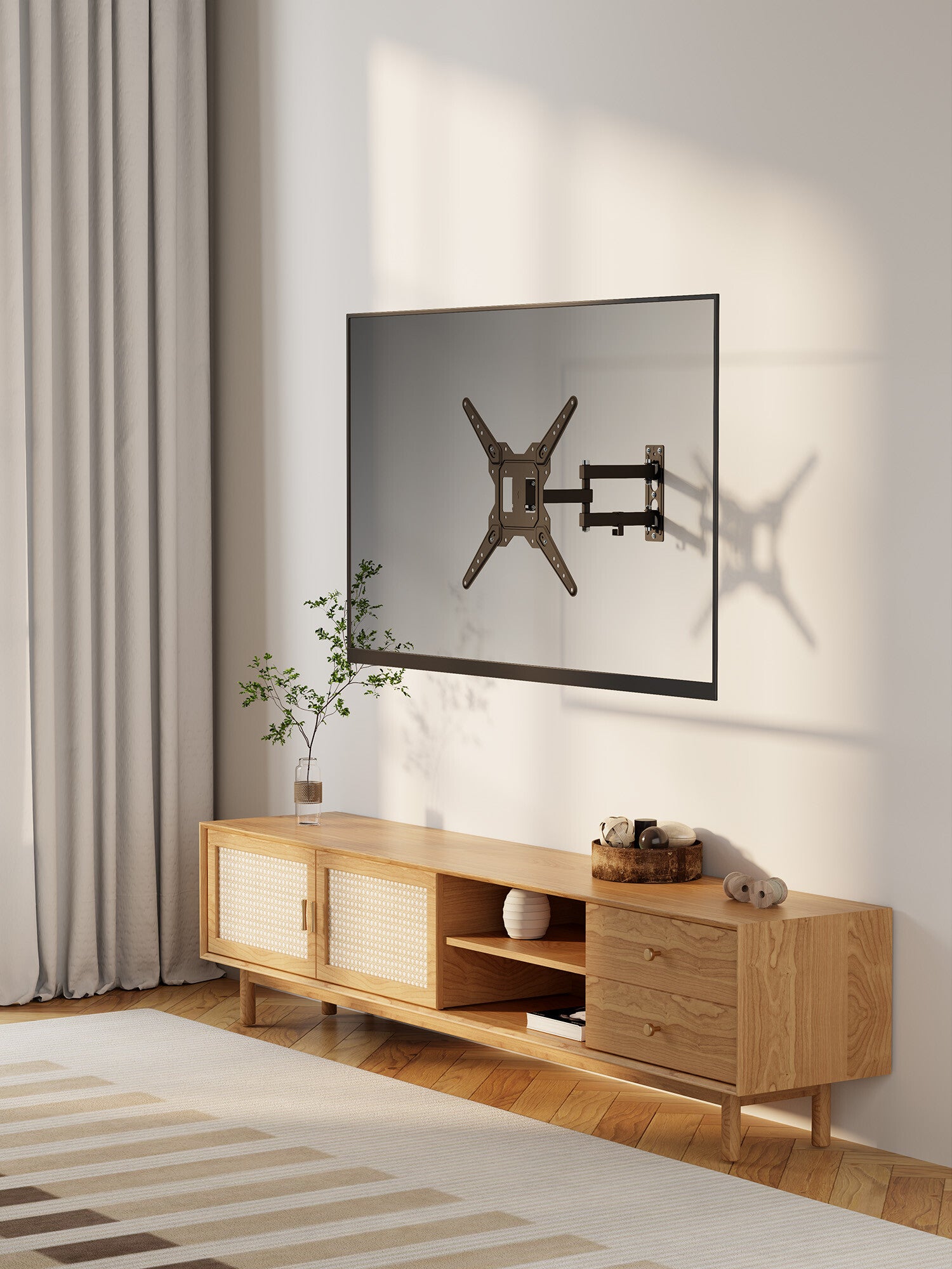 Manhattan Soporte con brazo articulado para pantalla de 23" a 55". Soporta una pantalla de 23" a 55" de hasta 30 kg (66 lbs.), +/-90° de giro, +3 a -10° de inclinación, brazo flexible que ahorra espacio, ideal para instalaciones en esquinas, negro