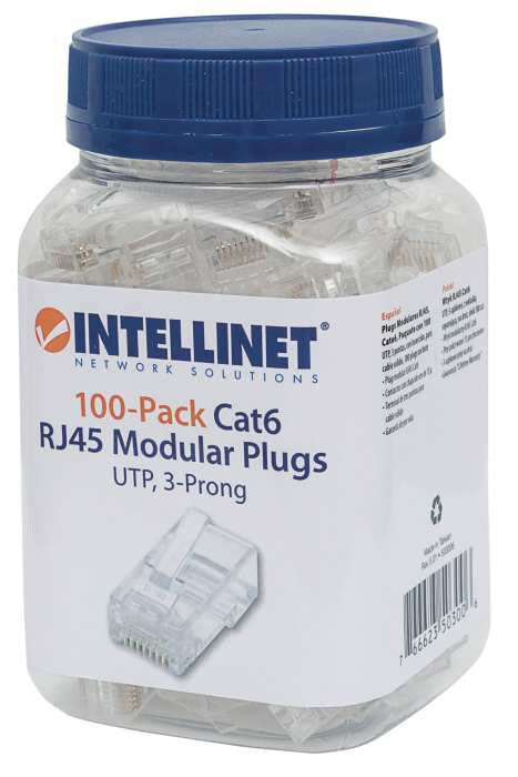 Intellinet PLUG RJ45 CAT6 SOLIDO UTP BOTE 100 PZAS ORO 15-MICRAS