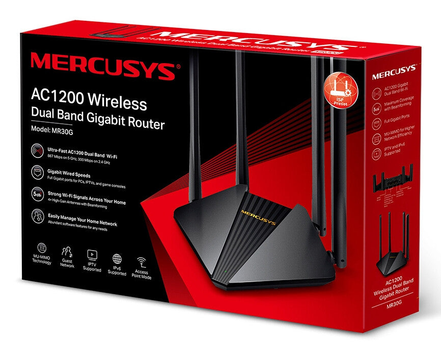 Mercusys MR30G router inalámbrico Gigabit Ethernet Doble banda (2,4 GHz / 5 GHz) Negro
