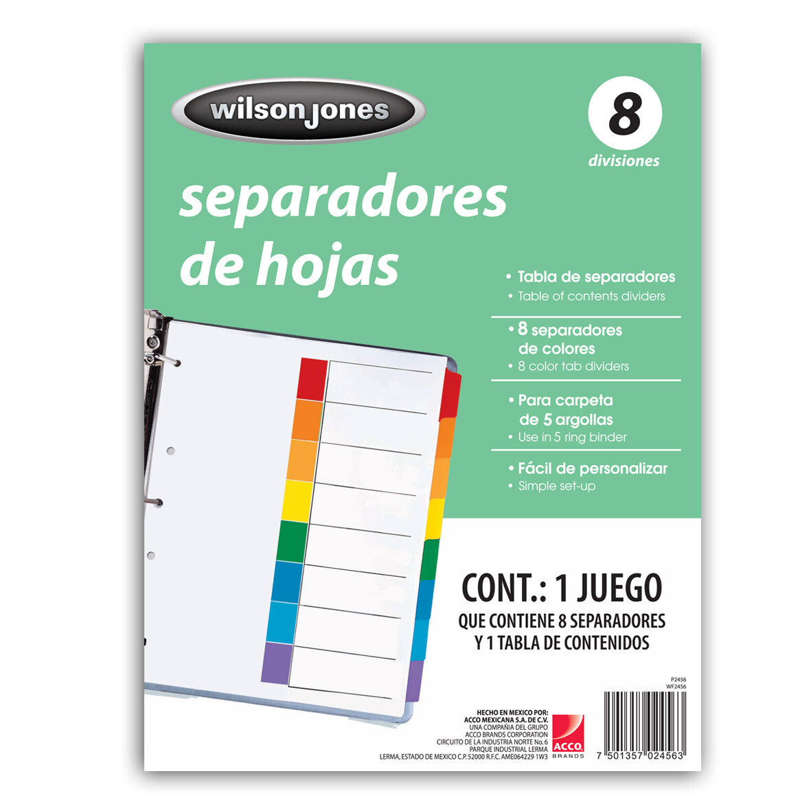 Acco P2456 divisor Verde 8 pieza(s)