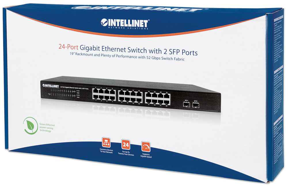 Intellinet Switch de 24 Puertos Gigabit Ethernet con 2 puertos SFP